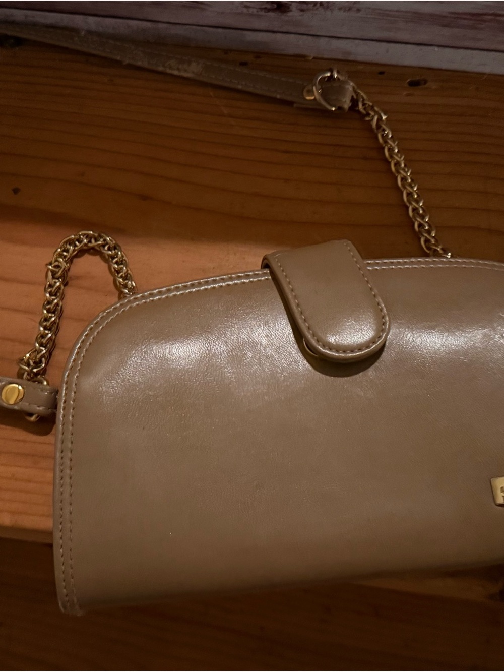 Liz Claiborne Taupe Crossbody with Gold Chain Strap